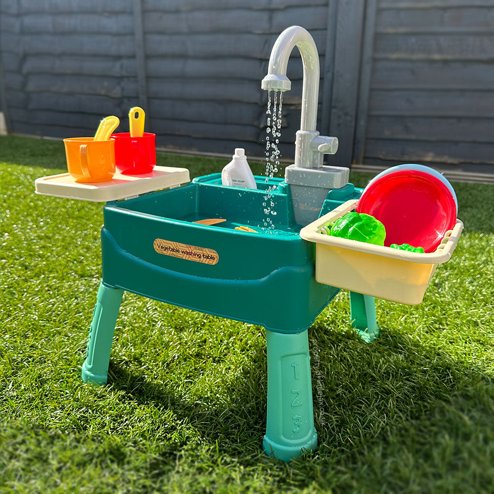 Kids Role Play Kitchen Sink Toy Set with Water Circulation & Accessories