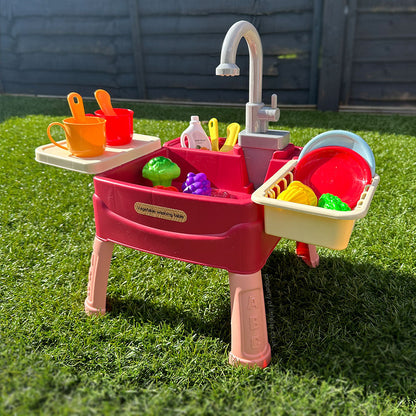 Kids Role Play Kitchen Sink Toy Set with Water Circulation & Accessories