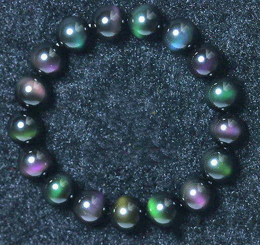 Pulsera de obsidiana ojo de arcoíris púrpura y verde