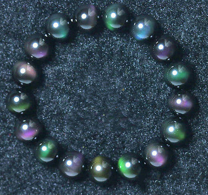 Pulsera de obsidiana ojo de arcoíris púrpura y verde