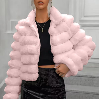 Manteau court femme en fausse fourrure automne et hiver