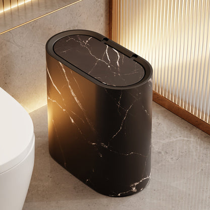 Cubo de Basura de Mármol para Baño con Tapa, Papelera de Cocina Pequeña Ovalada