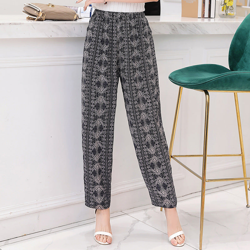 Bloomers en Coton et Lin Fleuris Rouge Vif et Bleu | Pantalon Maternité Grande Taille Respirant Confortable Taille Haute