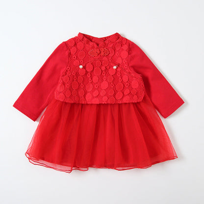 Girls' mesh skirt cheongsam dress