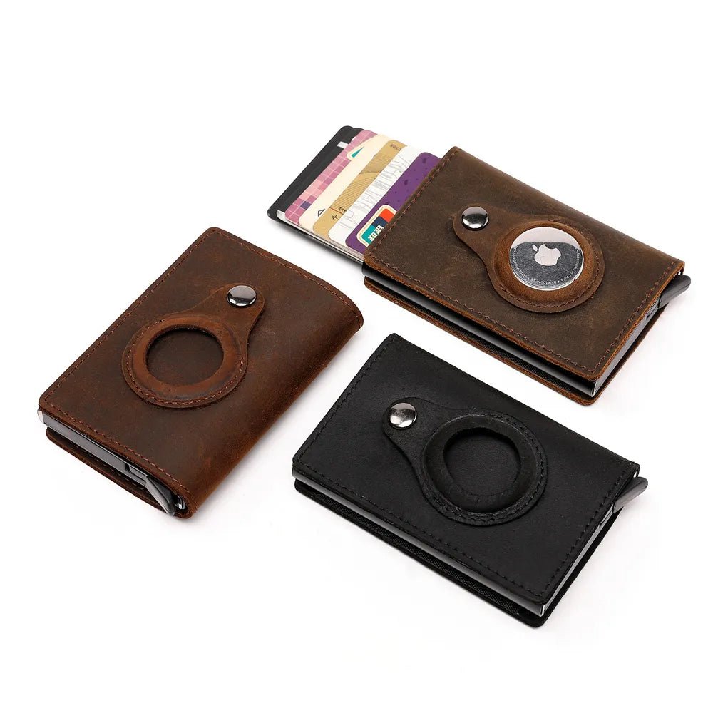 Portefeuilles en cuir véritable pour étui Apple Airtag, porte-cartes multiples pour hommes, porte-cartes de crédit, portefeuilles vintage avec pinces à billets