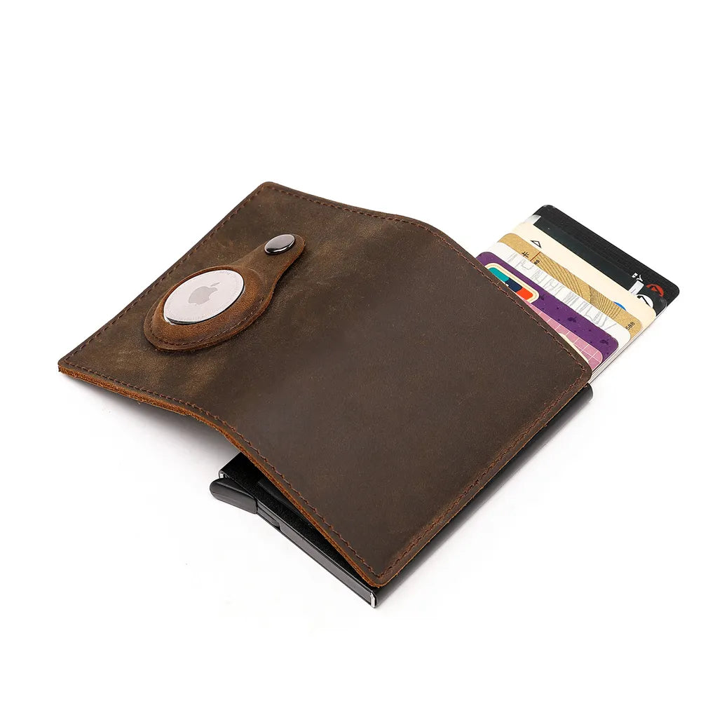 Portefeuilles en cuir véritable pour étui Apple Airtag, porte-cartes multiples pour hommes, porte-cartes de crédit, portefeuilles vintage avec pinces à billets