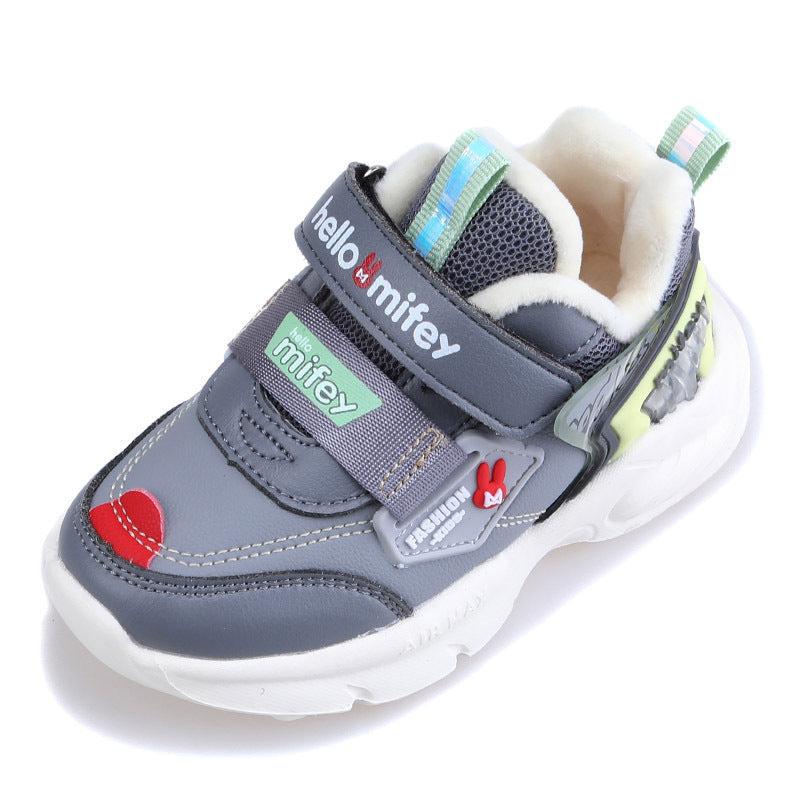 Chaussures de sport chaudes en coton à fibres courtes, chaussures fonctionnelles matelassées pour bébé