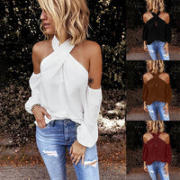 Back zipper halter solid color stitching top