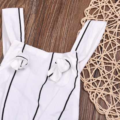 Children's Striped Bib Double-strap One-piece  Pants
