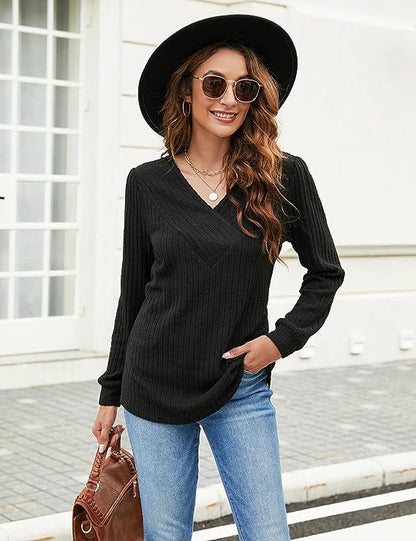 Women's Plus Size Long Sleeve V-neck Casual Top