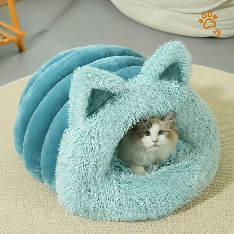 Cueva para gatos de forro polar cálido para invierno, a prueba de viento, confort térmico de 360° para gatos y perros pequeños