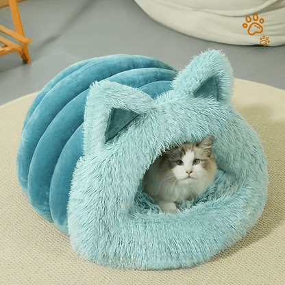 Cueva para gatos de forro polar cálido para invierno, a prueba de viento, confort térmico de 360° para gatos y perros pequeños