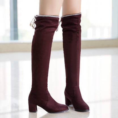 Bottes cuissardes extensibles à talon épais et mi-haut pour femme