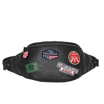 Fashion Leather Young Men's Individual Badge Shoulder Bag Waist Bag