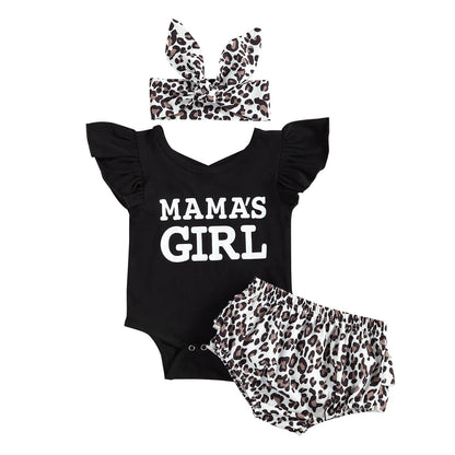 Children's Stiletto Top And Printed Shorts Free Bow Headband