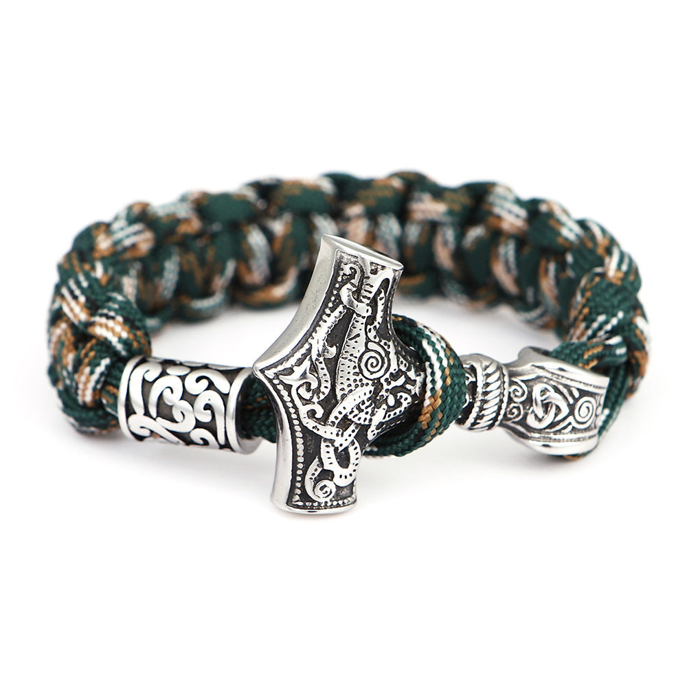 Pulsera trenzada a mano de cuerda de paraguas de titanio y acero inoxidable para hombre