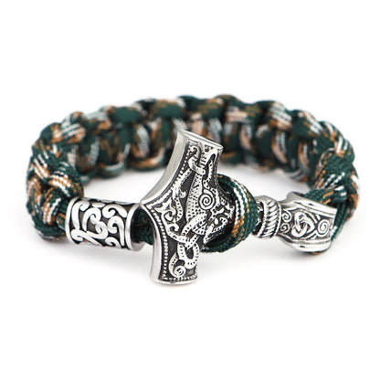 Pulsera trenzada a mano de cuerda de paraguas de titanio y acero inoxidable para hombre