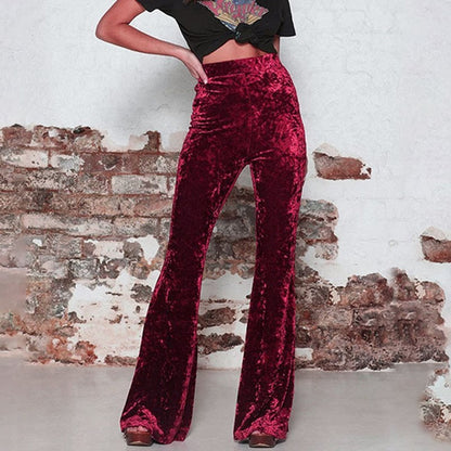 High Waist Gold Velvet Casual Bootcut Pants