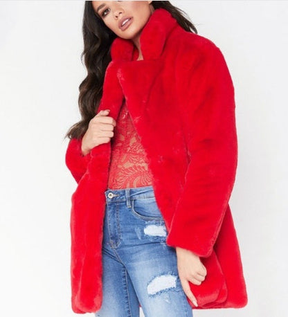 Women's Faux Fur Coat – Long Sleeve Warm Thick Jacket