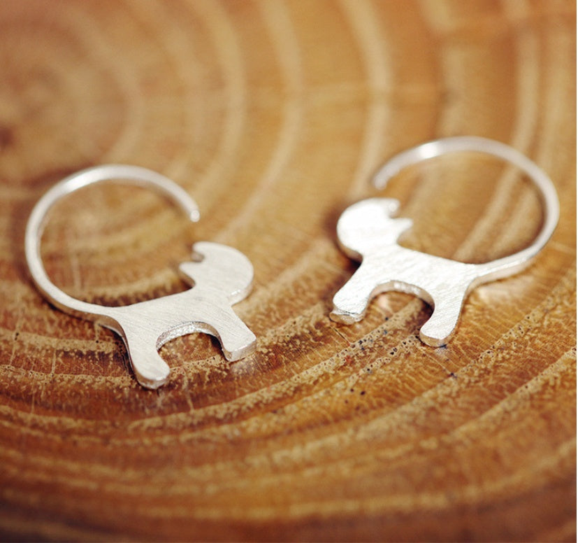 Boucles d'oreilles clous en argent sterling S925, boucles d'oreilles chat brossé, adorables chats coréens, bijoux en argent sterling