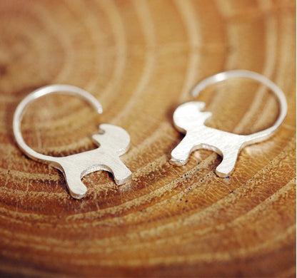 Boucles d'oreilles clous en argent sterling S925, boucles d'oreilles chat brossé, adorables chats coréens, bijoux en argent sterling