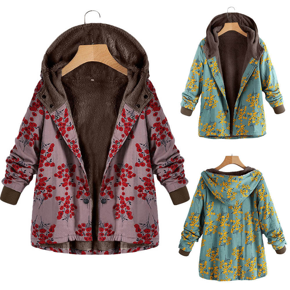 Veste à capuche grande taille à imprimé floral rétro