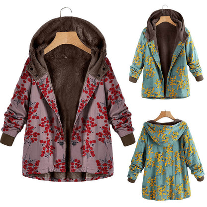 Veste à capuche grande taille à imprimé floral rétro