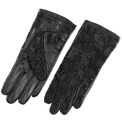 Non-slip driving lace sunscreen leather gloves