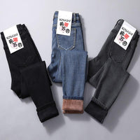 Women Velvet Jeans Stretch High Waist Winter Warm Pants