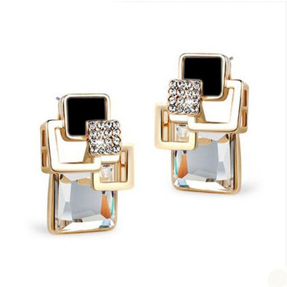 Classic crystal geometric square jewelry set