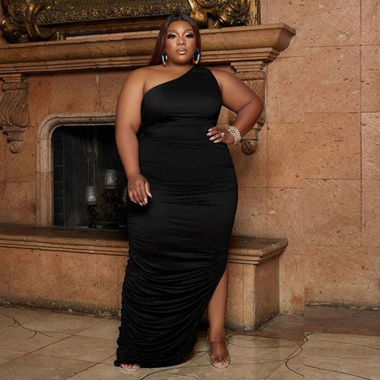 Robe plissée asymétrique à épaule dénudée grande taille pour femme