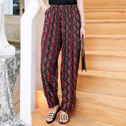 Bloomers en Coton et Lin Fleuris Rouge Vif et Bleu | Pantalon Maternité Grande Taille Respirant Confortable Taille Haute