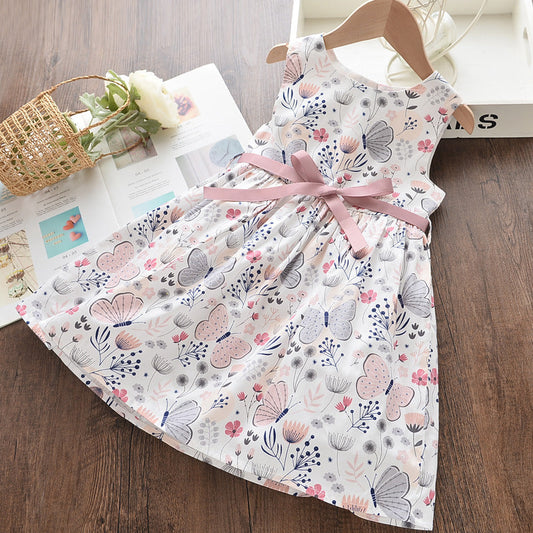 Robe sans manches à imprimé papillons printemps-été