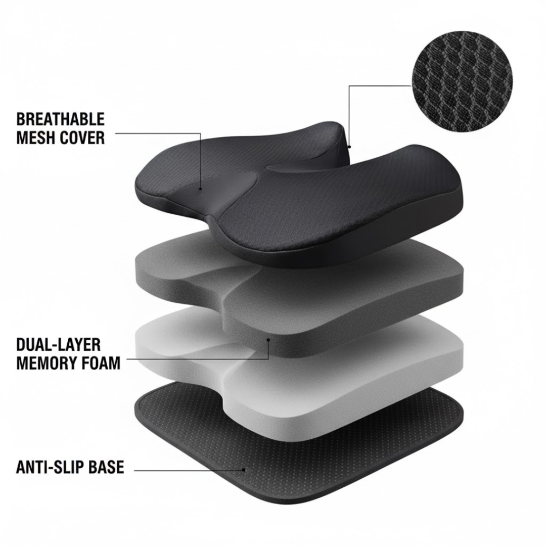 Ergonomic Memory Foam Seat Cushion for Office Chair & Car