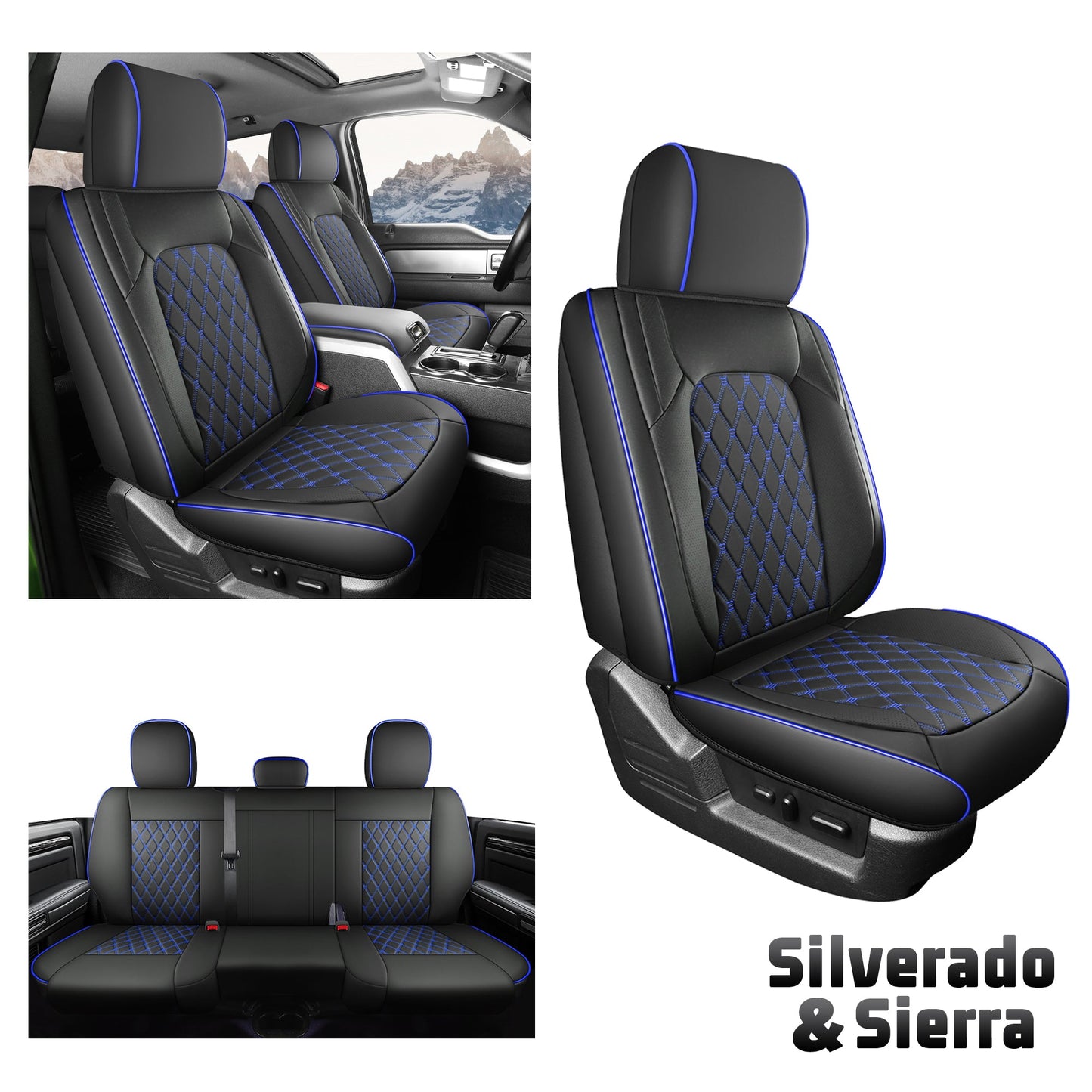 Housses de siège de camion Umbrauto compatibles avec Silverado et Sierra, bleu