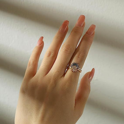 Anillos de Sol y Luna con diamantes de imitación para pareja, joyas para el Día de San Valentín