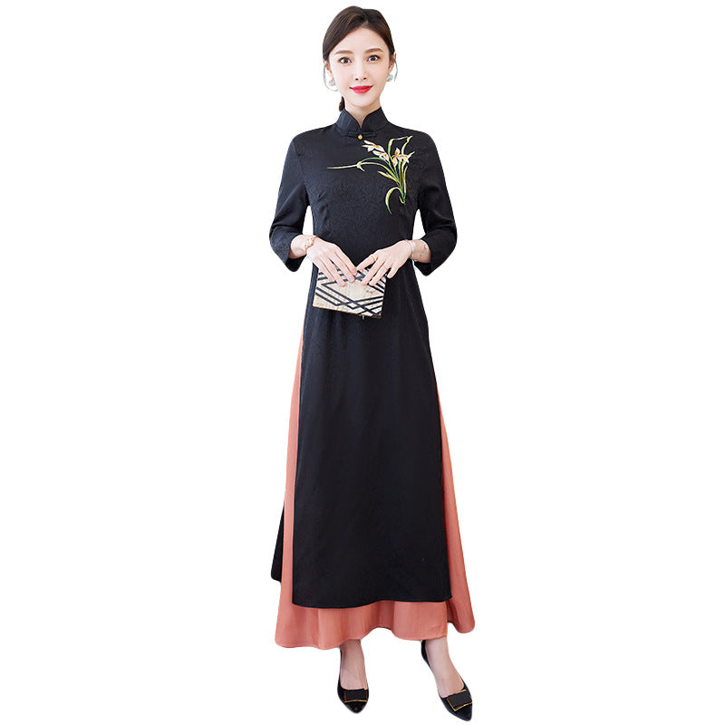 Vestido bordado estilo retro para mujer