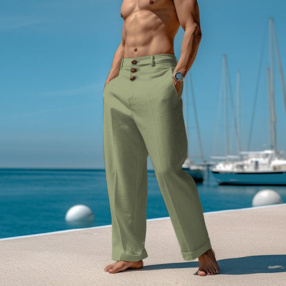Pantalon en Lin Homme, Pantalon de Plage Fin Couleur Pure Confortable Respirant Décontracté