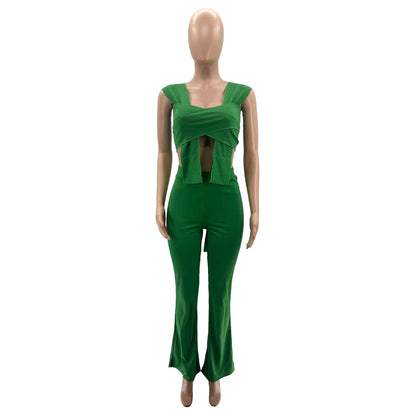 Irregular Shawl Sleeveless Wrap Knot Fashion 2 Piece Set