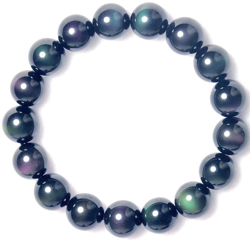 Pulsera de obsidiana ojo de arcoíris púrpura y verde