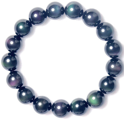 Pulsera de obsidiana ojo de arcoíris púrpura y verde