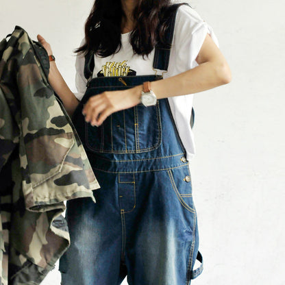 large size worn light color strap jeans women casual loose thin denim wide leg pants tide