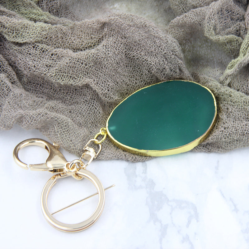 Natural Agate Stone Key Pendant – Gold Electroplated Charm | 7 Colors
