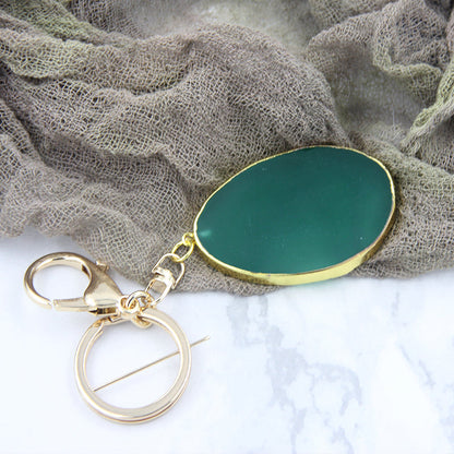 Natural Agate Stone Key Pendant – Gold Electroplated Charm | 7 Colors