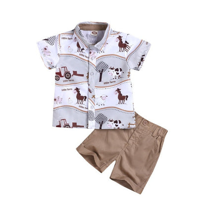 Ensemble chemise imprimée de dessin animé et short de couleur unie pour garçons et filles d'été