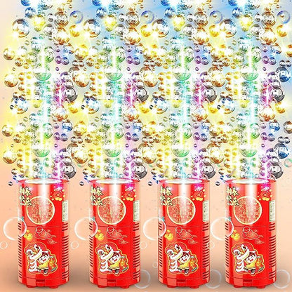 Machine à bulles de feux d'artifice avec 80 ml de solution à bulles, machine à bulles automatique portable avec lumières et musique désactivable, jouets machine à bulles pour enfants pour activités extérieures, fêtes, mariages, Noël