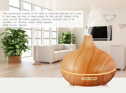 Wood Grain Aromatherapy Humidifier – 550ml Remote Control LED Diffuser