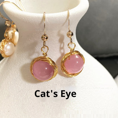 Red Agate Freshwater White Pearl Earrings