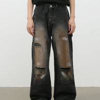Street Retro Jeans Men's Loose Hole Straight-leg Trousers
