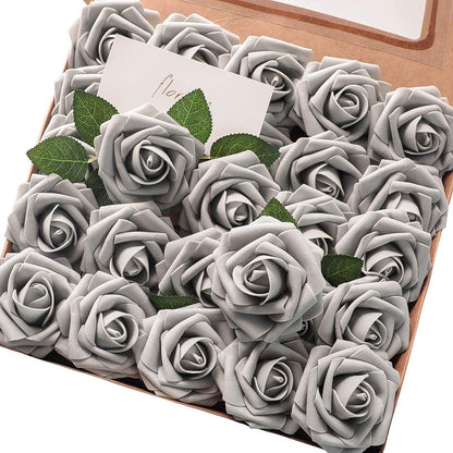 Foam Pe Rose Fake Flower With Rod And Leaf 25 Wedding Decoration Flowers Valentine's Day Gift
